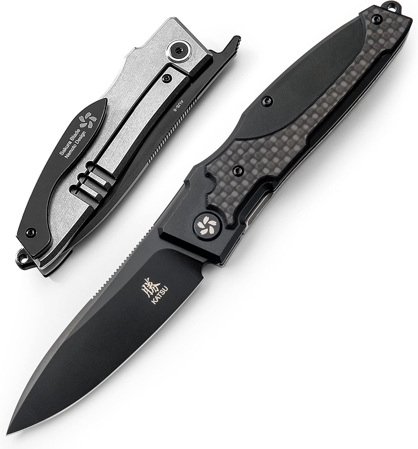 KATSU Japanese Folding Pocket Knife, Sakura Blade Nemoto Design (Black)