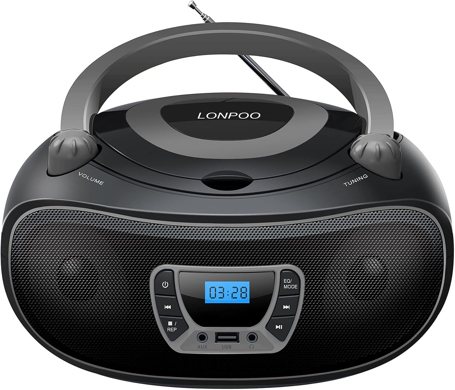 LONPOO CD Player Portable Boombox with FM Radio/USB/Bluetooth/AUX Input and Earphone Jack Output, Stereo Sound Speaker & Audio Player,White Pack of 2