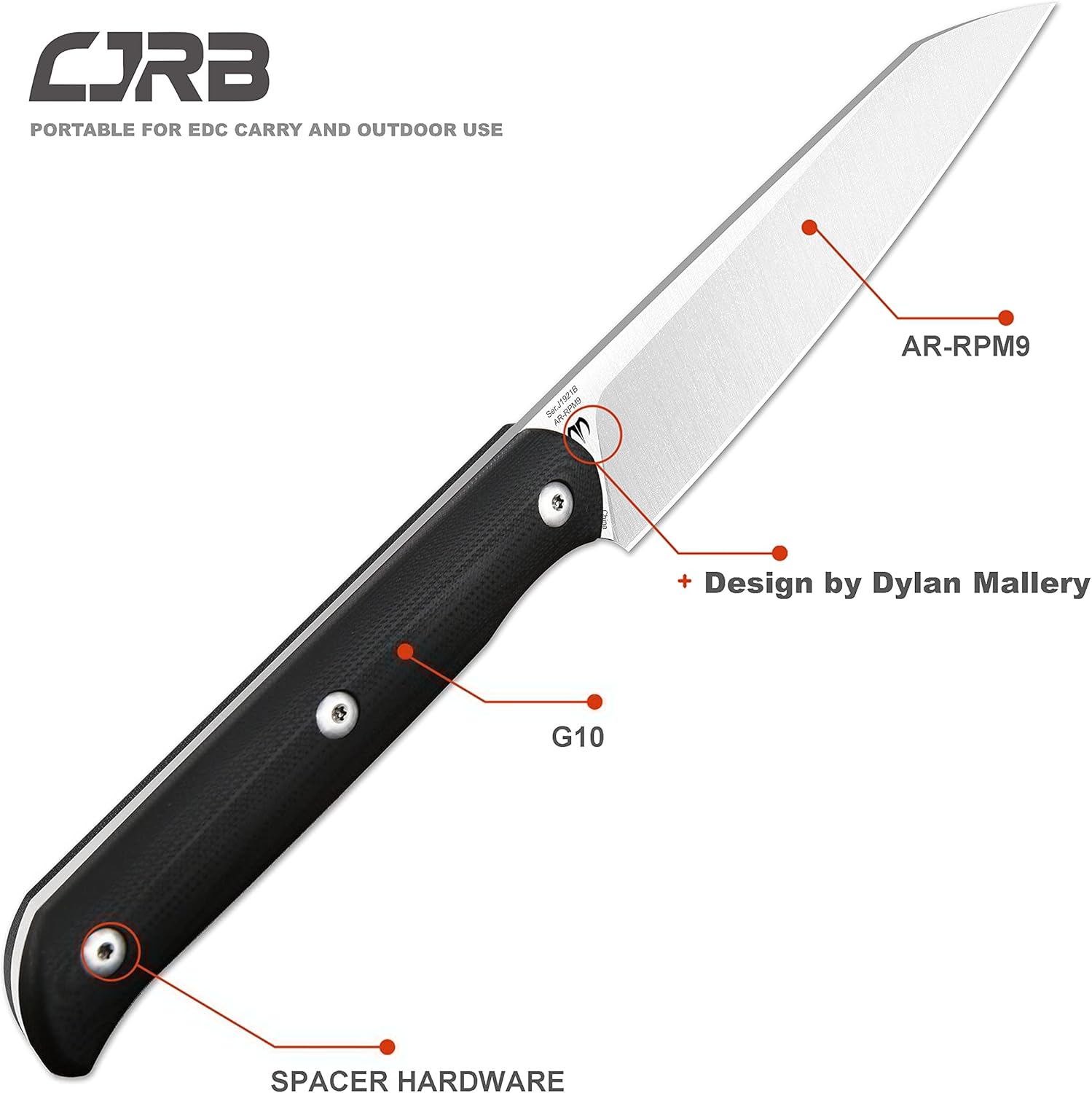 CJRB CUTLERY Tactical Knife Silax (J1921) AR-RPM9 Powder Steel Blade Black G10 Handle Pocket Knife Fixed Blade Knife EDC Knife