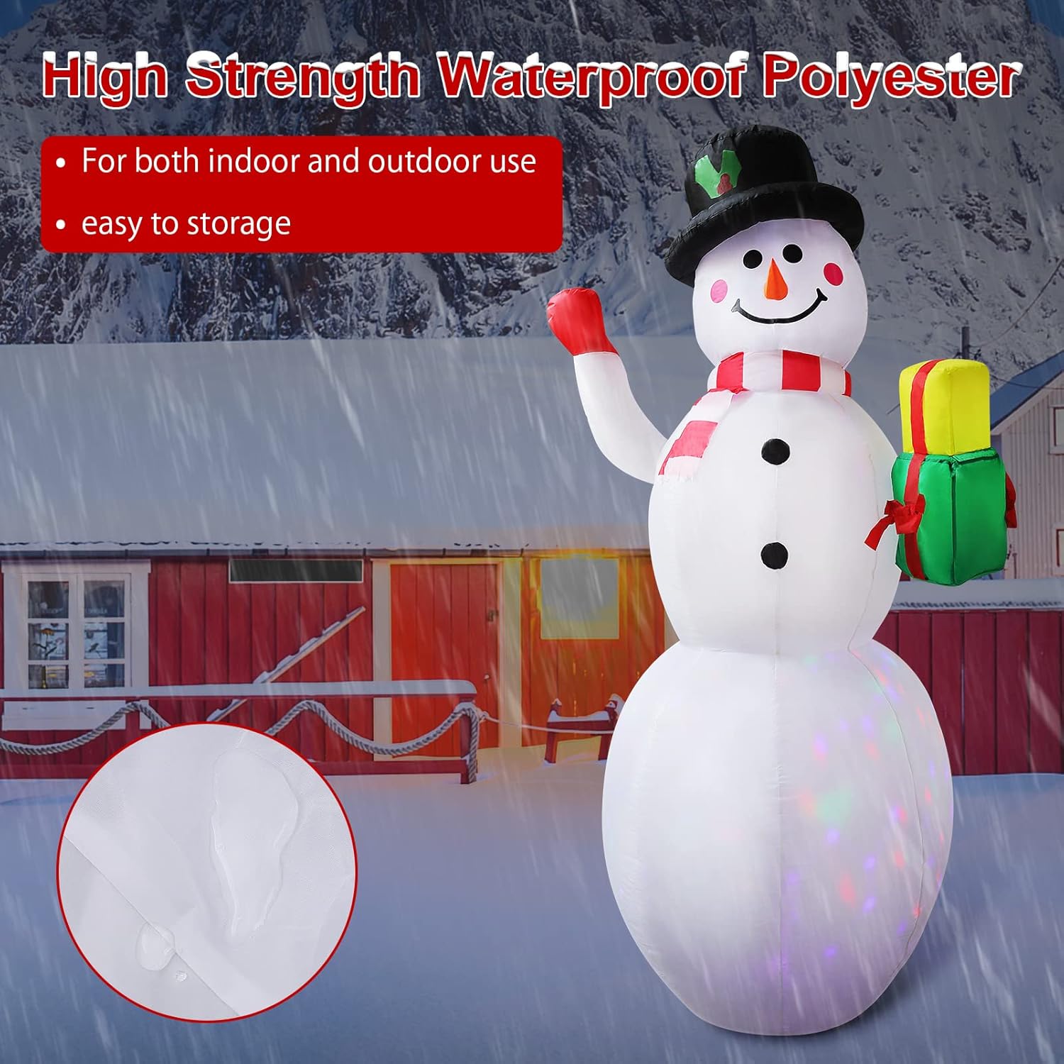 NPET 8FT Snowman Inflatable Decoration,Blow up Yard Decoration with Led Lights,Mute Blower,Fixed Rope. Best Yard Decoration for Christmas/Holiday/Party. Pack of 2