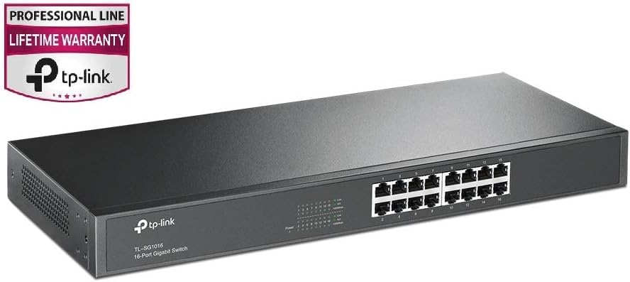TP-Link 16 Port Gigabit Ethernet Switch | Plug and Play | Sturdy Metal w/ Shielded Ports | Rackmount | Fanless | Limited Lifetime Protection | Unmanaged (TL-SG1016) Pack of 2
