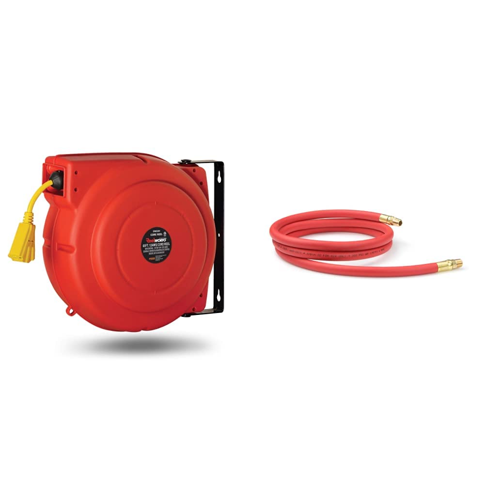 ReelWorks Extension Cord Reel Retractable 12AWG x 65' Foot 3C/SJT Heavy Duty Commercial Cable Triple Tap Connector Power 15A 125VAC 1875W