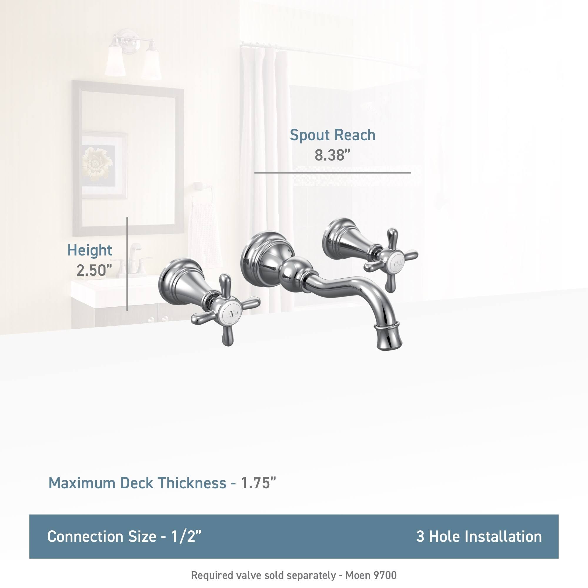 Moen TS42112BL Weymouth Matte Black Two-Handle Wall Mount Bathroom Faucet