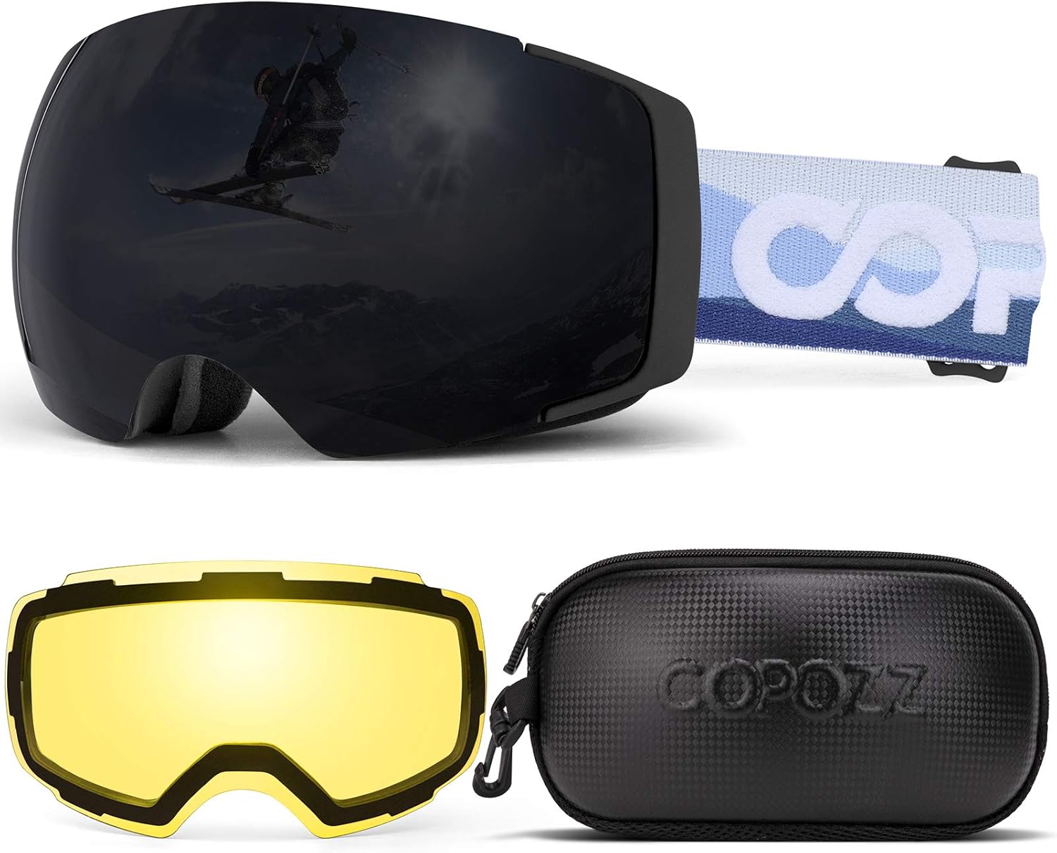 COPOZZ Polarized Ski Goggles Set, S1 Magnetic Snowboard OTG UV400 Skiing Goggles Pack of 2