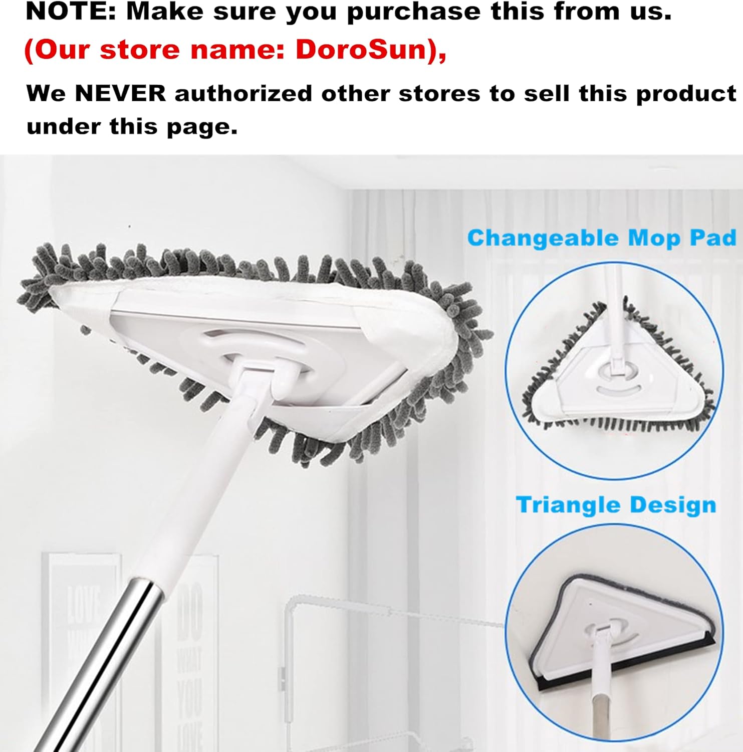 DoroSun 92 Inches Long Handle Microfiber Dust Mop Cleaner for Cleaning Wall, Ceiling Washer and Baseboard Duster with Adjustable Extended Pole and 6 Removable Washable Head Pads Pack of 2