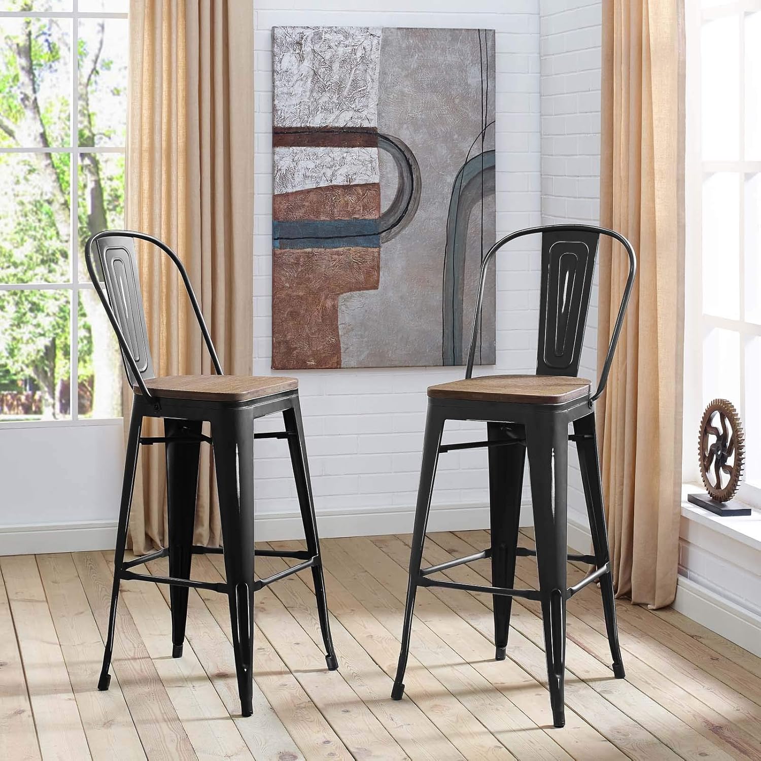 Modway Promenade Bar Stool Set of 4, Black