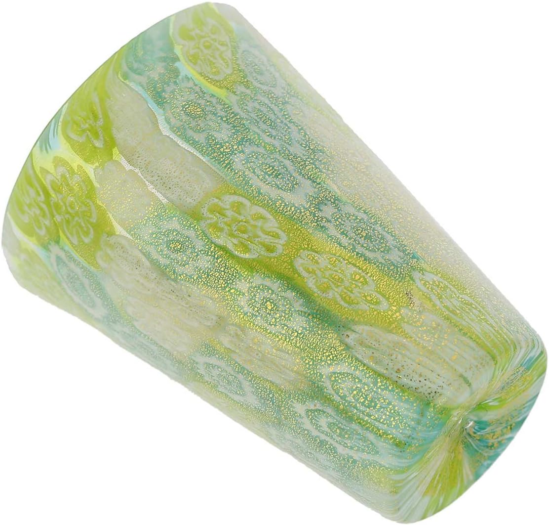 GlassOfVenice Murano Glass Millefiori Shot Glass - Green Gold Pack of 2