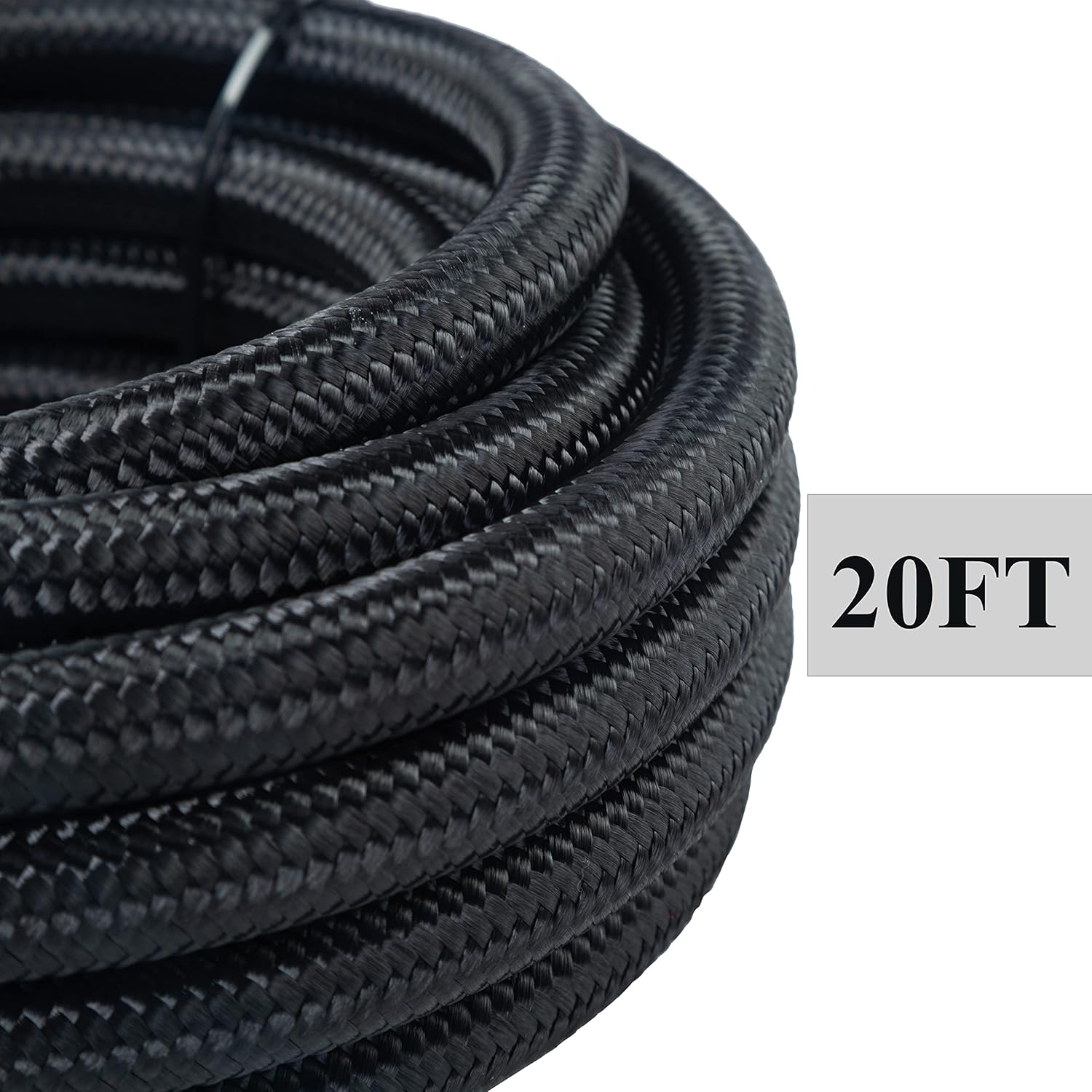 Takilma 6AN Fuel Line Kit 3/8 Fuel Line Kit 20FT CPE Braided Fuel Line Fitting Kit Nylon Stainless Steel Hose Black
