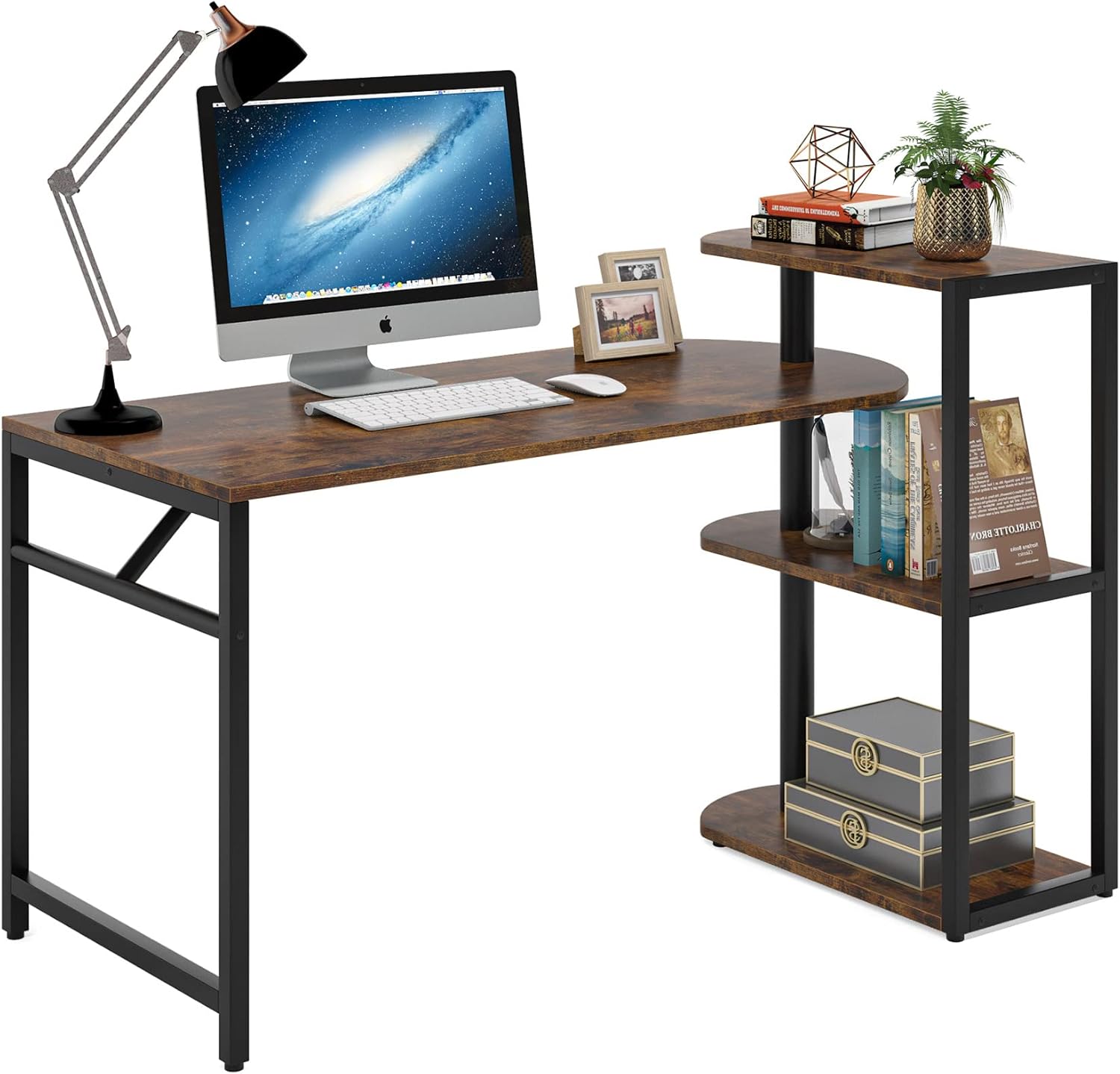 Tribesigns Rotating Desk, Industrial l Shaped Computer Desk with Storage Shelf, Reversible Rustic Office Desk Great for Home Office (Rustic) Pack of 2