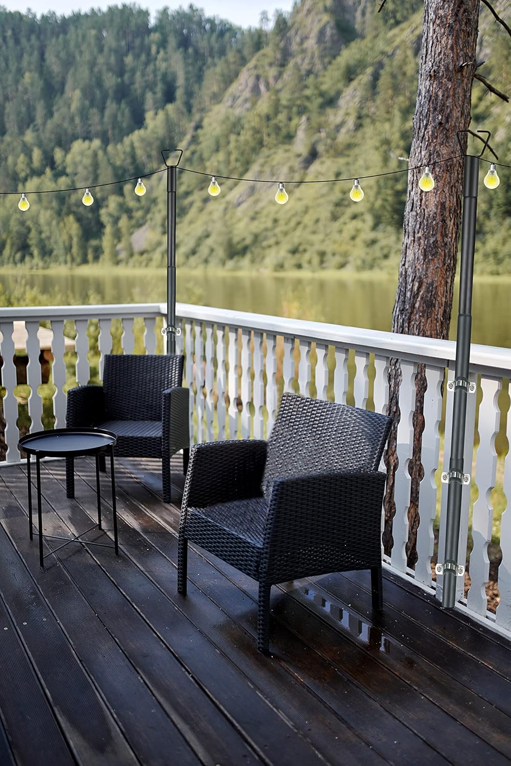 Avanz Outdoor String Light Poles for Fence Railing,10ft Heavy Duty Light Poles for Your Garden, Patio, Wedding, Party, Birthday, Festival and More - Black - Pack of 2