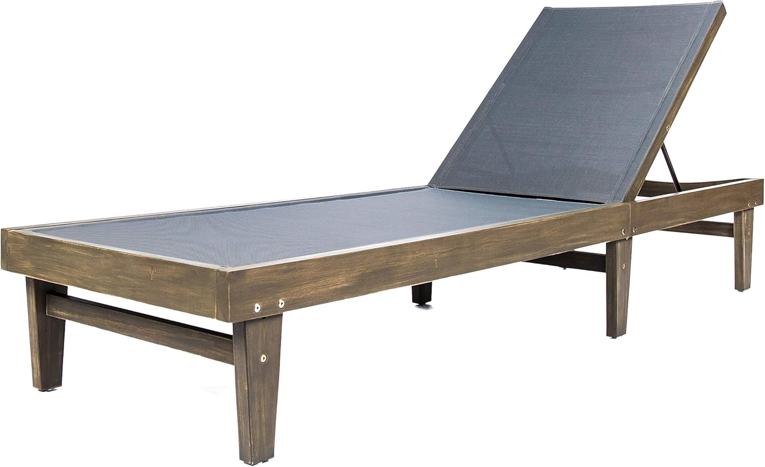 Christopher Knight Home Summerland Outdoor Mesh Chaise Lounge with Acacia Wood Frame, Grey Finish / Dark Grey Mesh