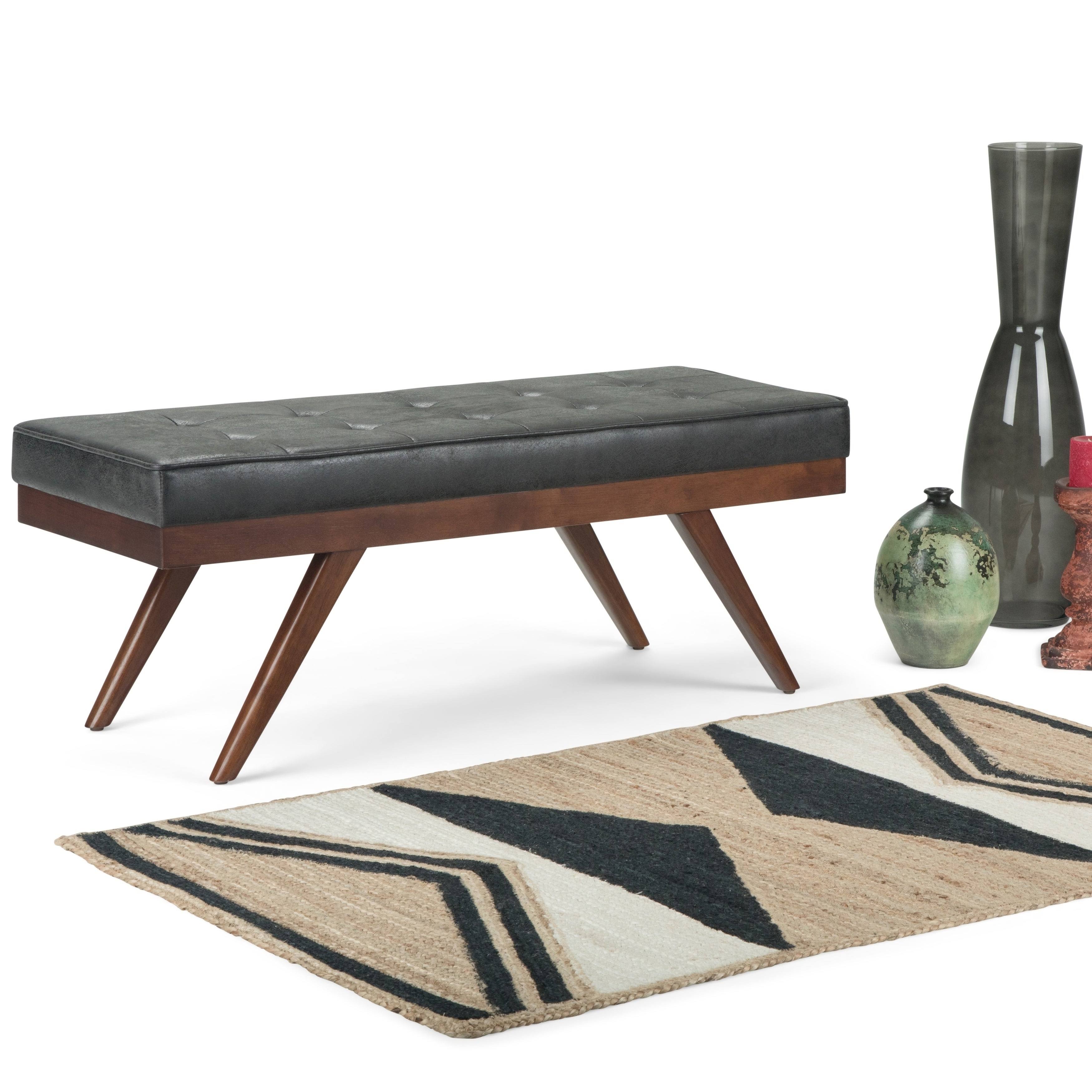 WYNDENHALL Keenan 48 inch Wide Mid Century Modern Rectangle Ottoman Bench (Distressed Black)