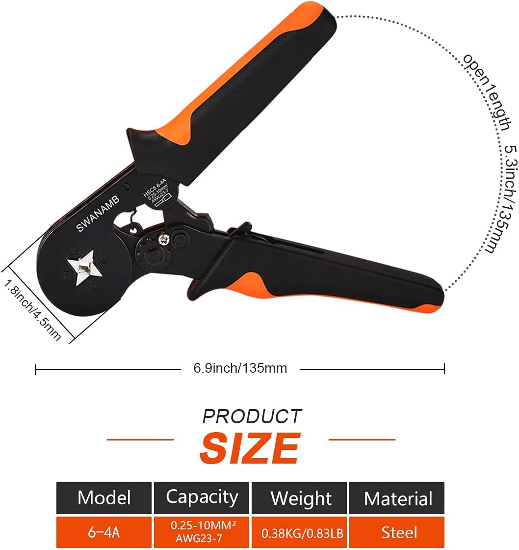 Ferrule Crimping Tool Kit HSC8 6-4A Self-Adjustable Racheting Crimping Plier AWG23-7 Wire Crimper Kit With 1800PCS Pin Terminal Connector Wire Ends Terminals