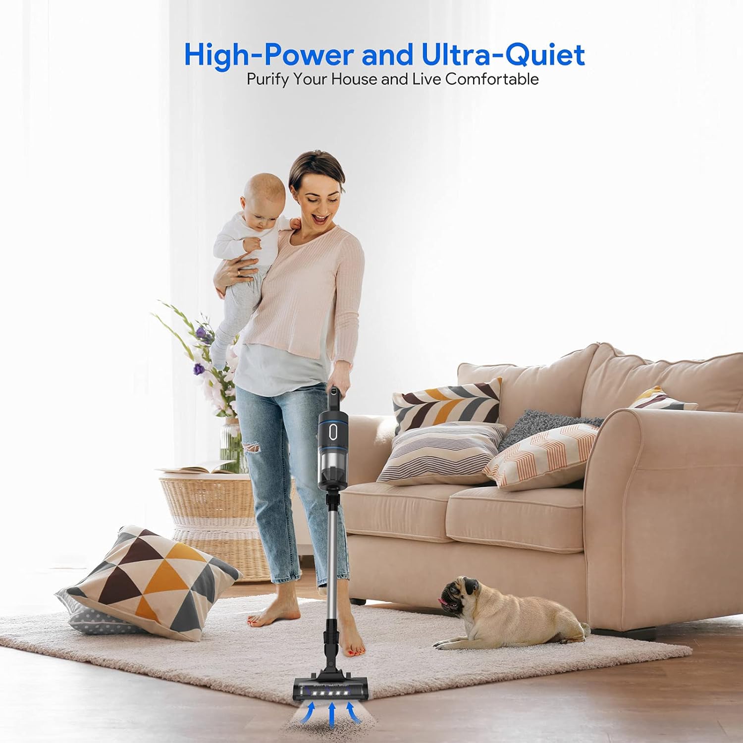 Vacuum Cleaner, Bagotte 25KPa 230W Powerful Suction Handheld Vacuum, 2500mAh Lightweight Stick Handheld Vac with Crevice Tool, Convenient Cordless Vacuum Cleaner for Carpet, Hard Floor & Pet Hair