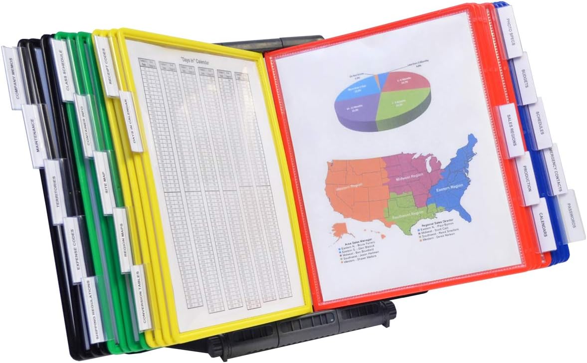 Ultimate Office AdjustaView 20-Pocket Desk Reference Organizer with Easy-Load Pockets and Compact Weighted Base for Stability (Colored Pockets) Pack of 2