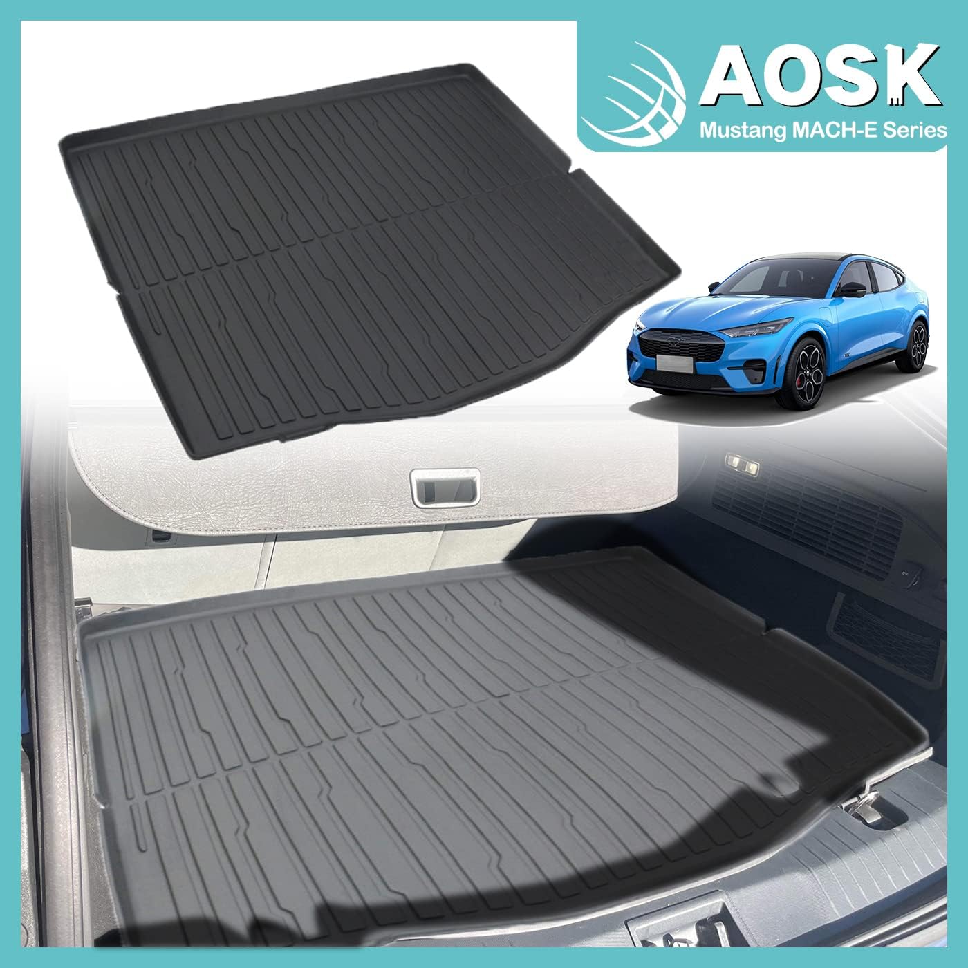 AOSK Compatible with Mustang Mach-E All Weather Trunk mat, 3D Cargo Liner Rear Trunk Floor Mat Compatible with 2021 Mach-e Accessories(Foldable)