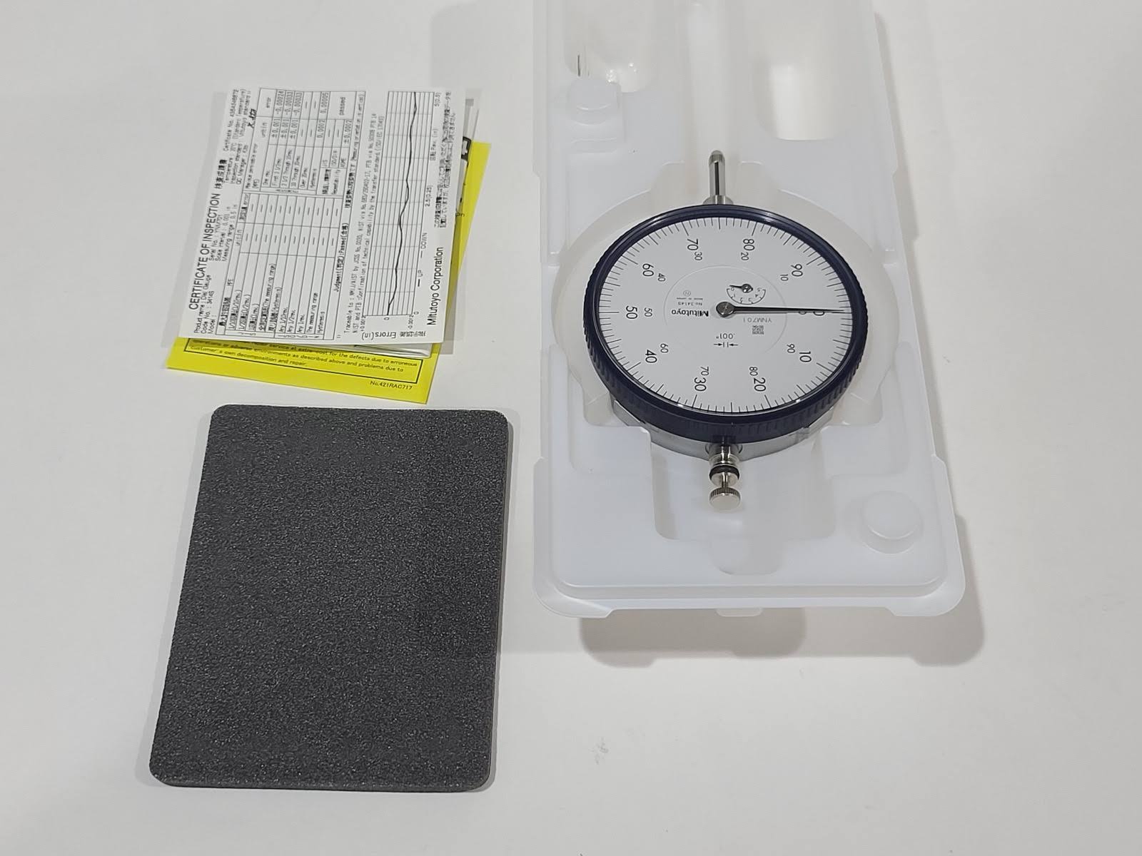 Mitutoyo 3414S Dial Indicator, #4-48 UNF Thread, 0.375x22 Stem Dia., Lug BACK, White Dial, 0-100 Reading, 3.071x22 Dial Dia., 0-