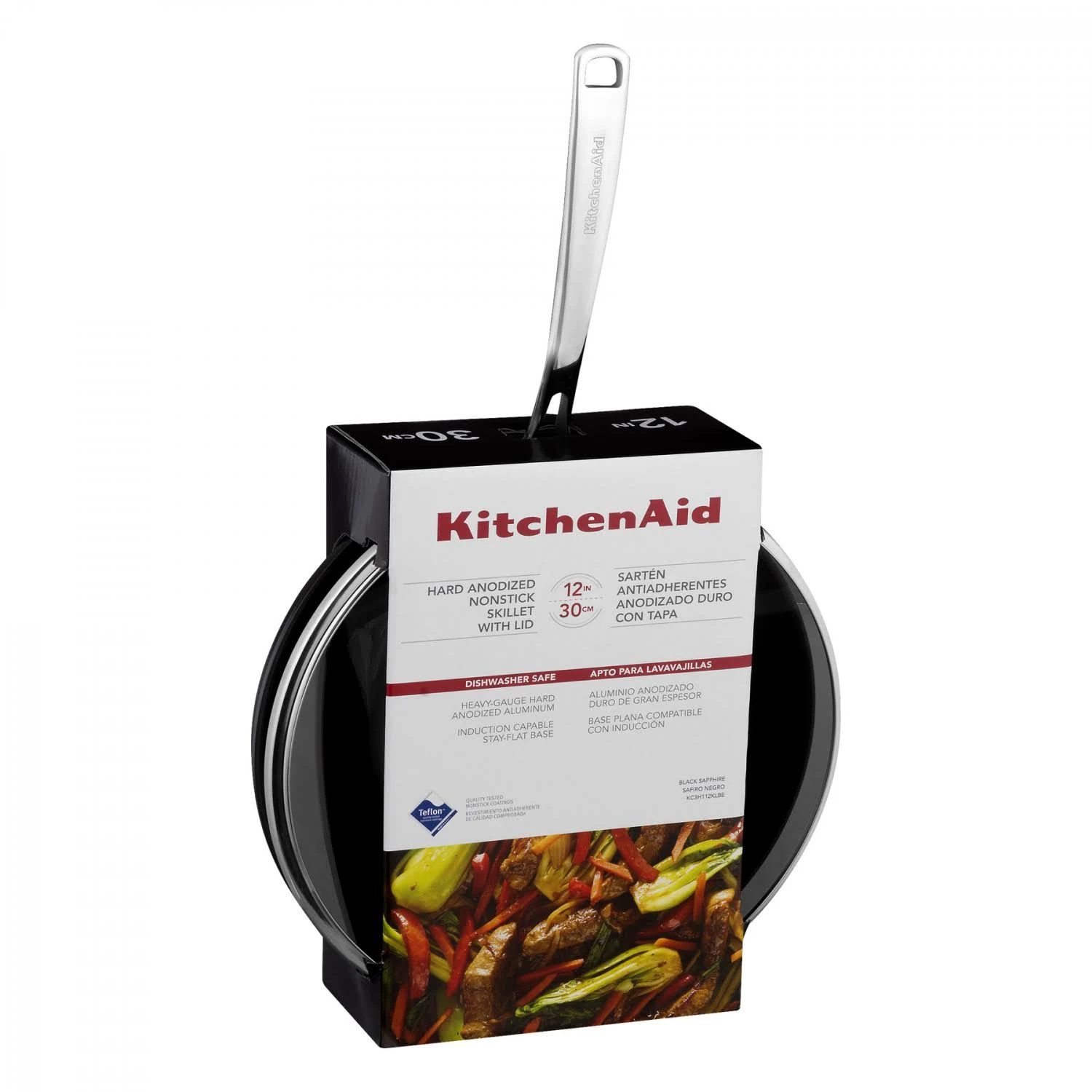 KitchenAid Hard Anodized Nonstick 12 in. Skillet with Glass Lid Black Sapphire