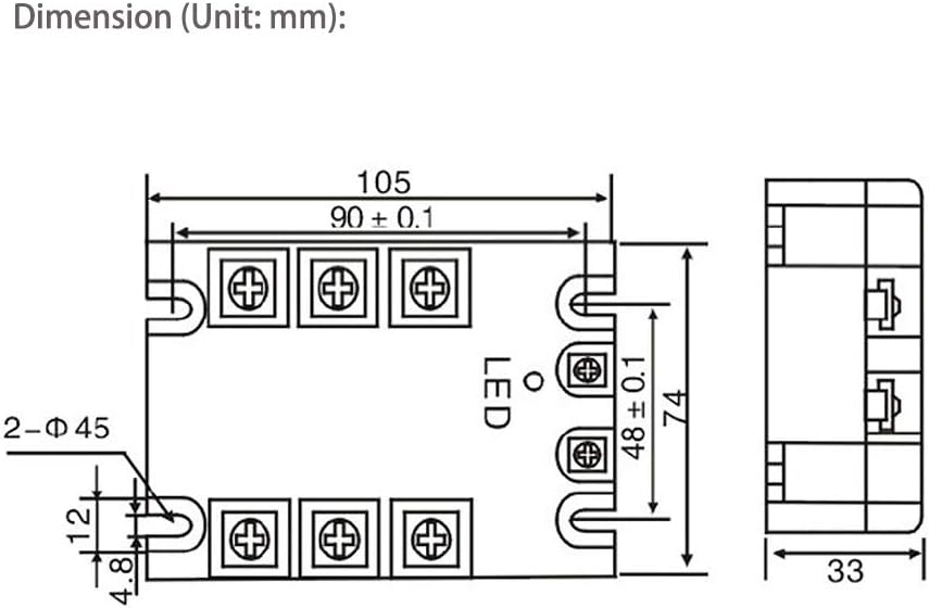 ATO Solid State Relay SSR-100DA DC to AC, 3 Phase Relay with LED Indicator, Input 3-32V DC, Output 24-480V AC (100A)