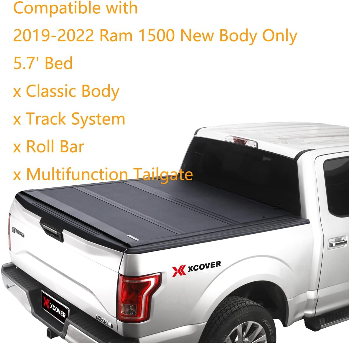 Xcover Low Profile Hard Folding Truck Bed Tonneau Cover, Compatible with 2019-2022 Ram 1500 5.7 Ft Short Bed New Body Only (NOT for Classic Body, Track System, Roll Bar & Multifunction Tailgate)
