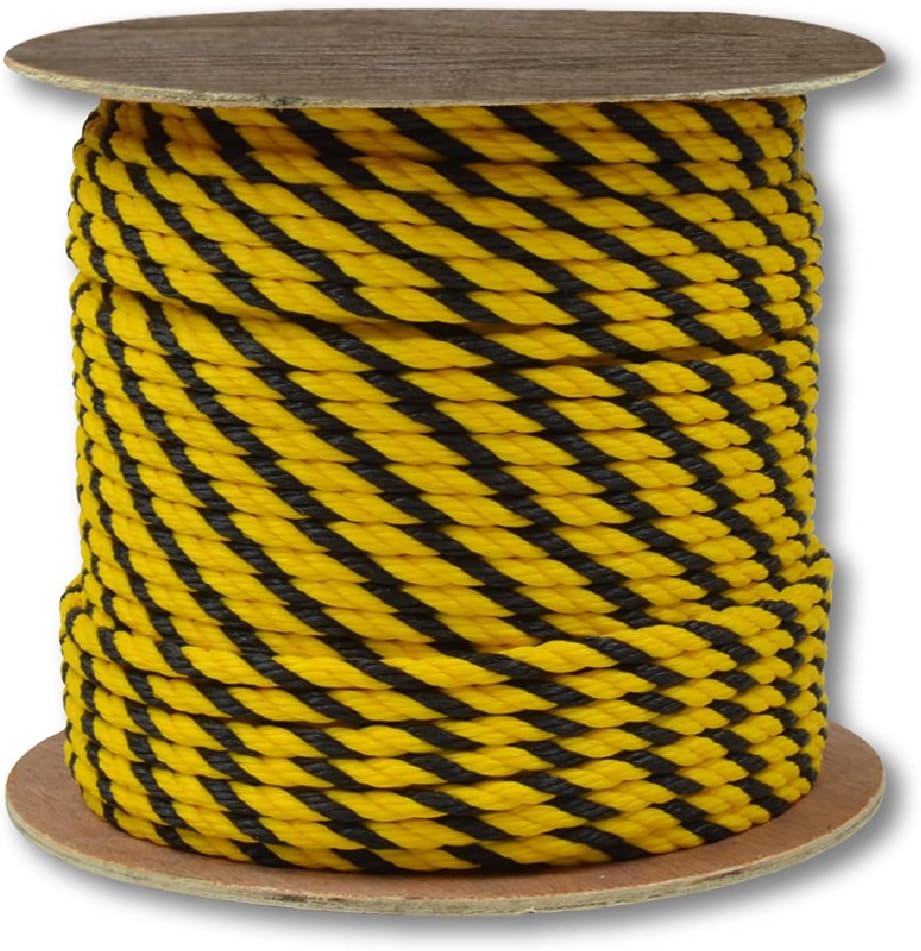 ATERET 1/4 Inch by 600 Feet Twisted 3-Strand Yellow Polypropylene Rope I 1,125 lbs. Tensile Strength I Lightweight & Heavy-Duty Synthetic Cord for DIY Projects, Marine, Commercial Use (1/4