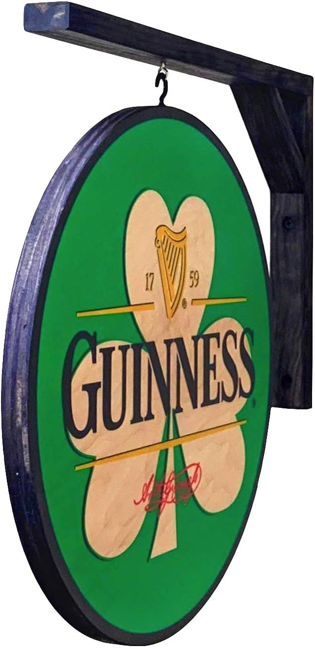 Shamrock Guinness Pub Sign - 15 inch Diameter - Double Sided - Includes Hanging Bracket - Indoor USE ONLY Pack of 2