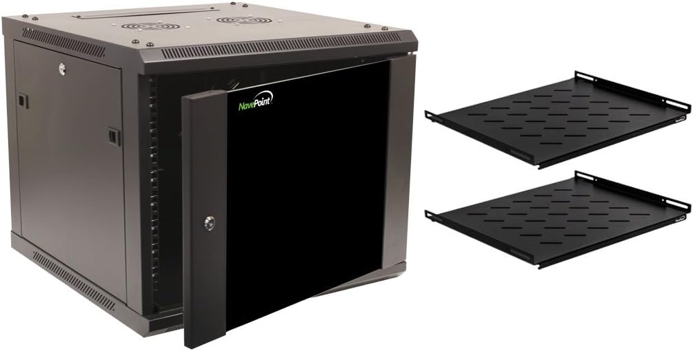NavePoint 9U Wall Mount 19 Inch Server 600mm Cabinet Rack Enclosure Glass Door Lock W/Shelves