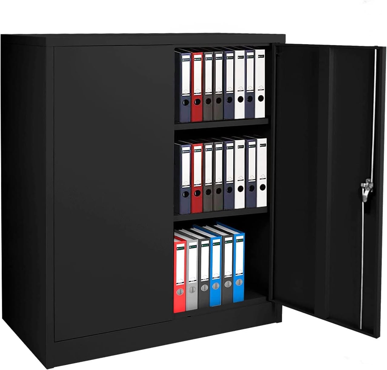 HOMEER Metal Storage Cabinet,42&rdquo;Steel Storage Cabinet with 2 Adjustable Shelves and 2 Doors,Black Metal Cabinet for Office, Garage and Utility Room (White)