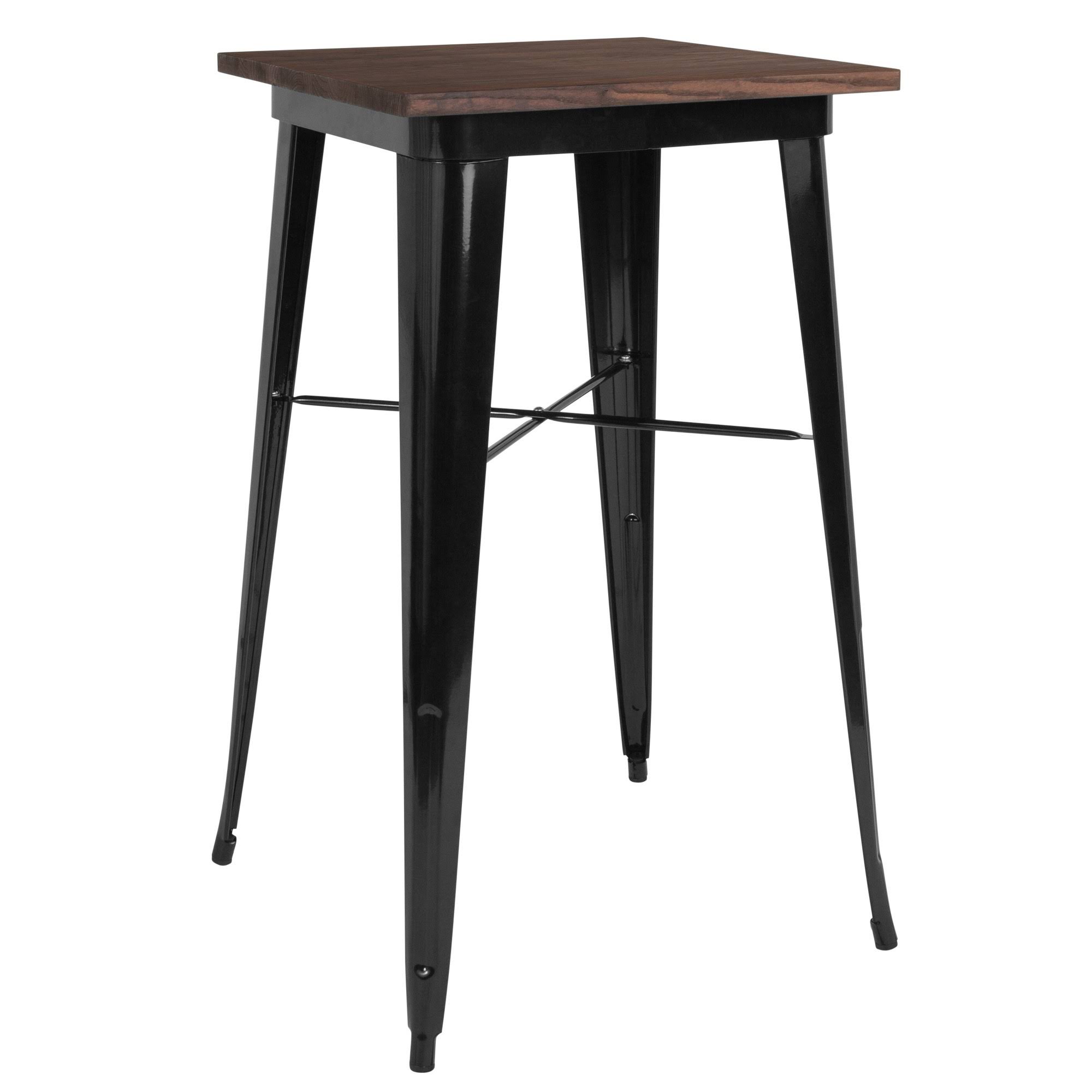 Emma and Oliver 23.75x22 Square Black/Wood Metal Indoor Bar Height Table