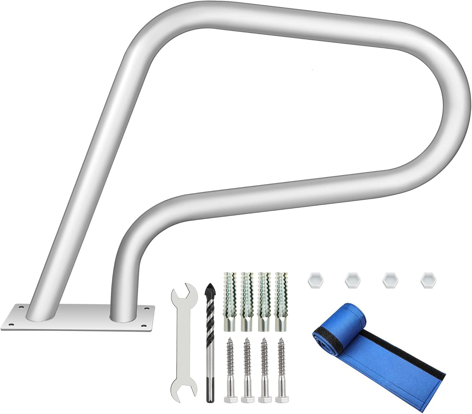 HONYTA Pool Handrail 30x22 304 Stainless Steel 250LBS Load Capacity Silver Rustproof Humanized Swimming Pool Handrail with Blue Grip Cover & M8 Drill Bit & Self-Taping Screws