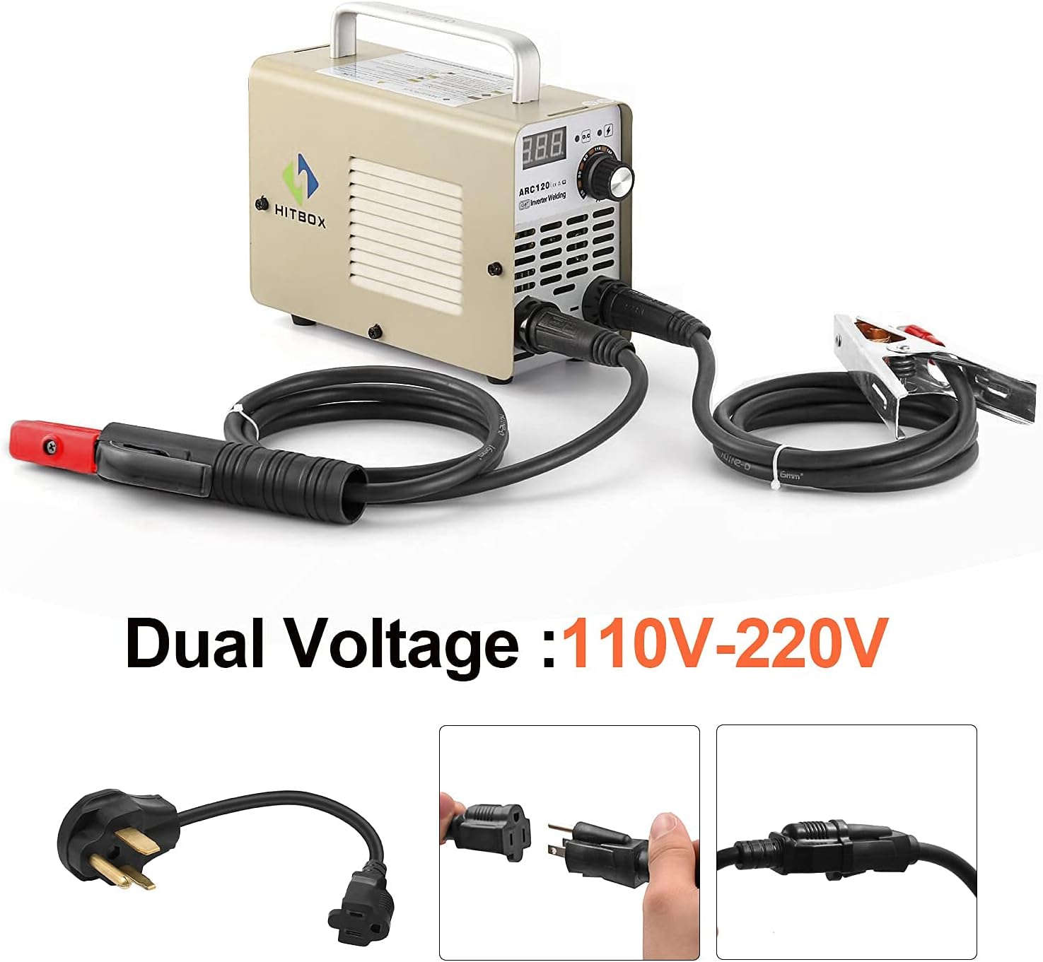 HITBOX MMA Welder 110/220V Dual Voltage, 200A ARC Welder Inverter Welding Machine Mini Portable Welder Rod Stick with Electrode Holder Earth Clamp Cable Adapter