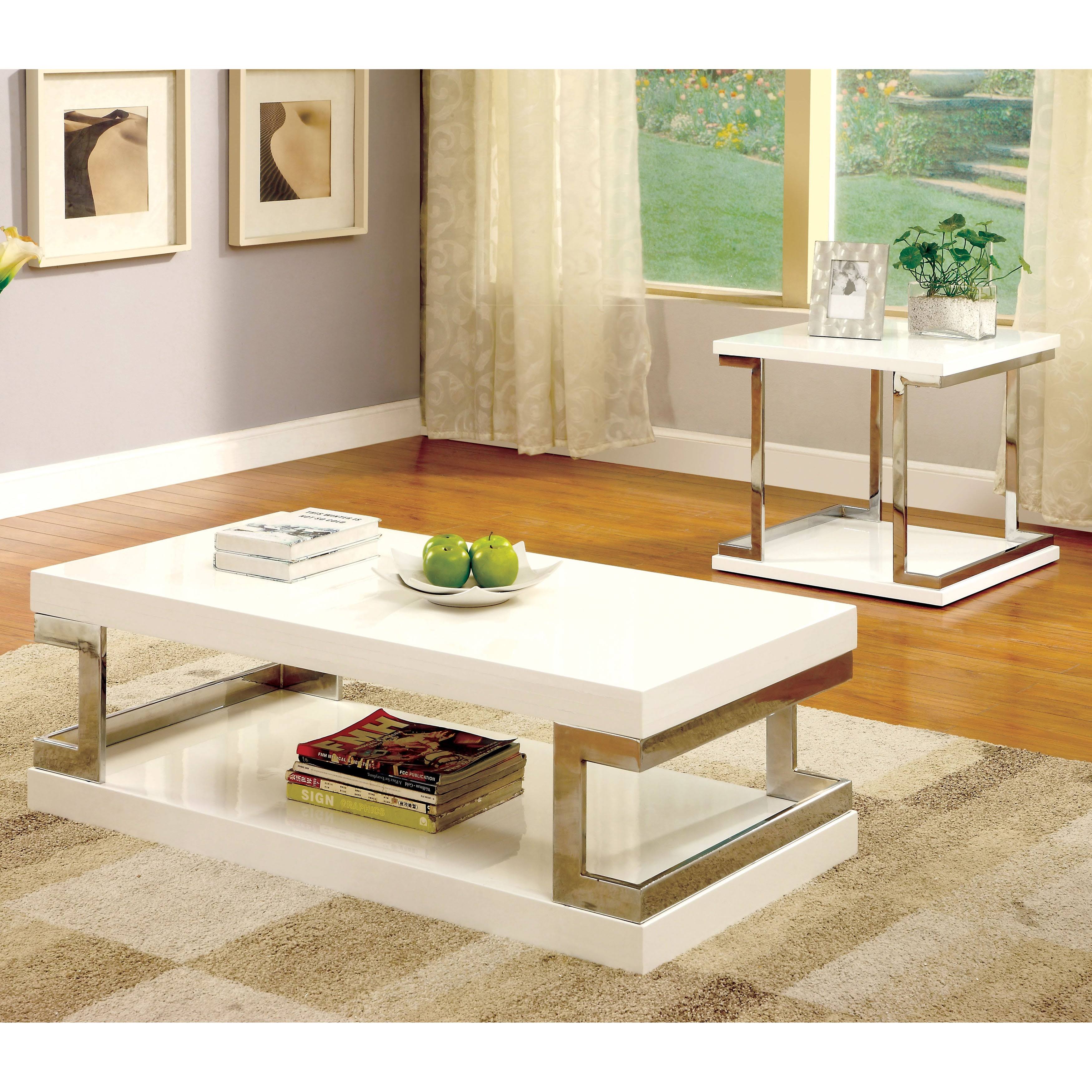 Furniture of America Wazy Contemporary White 2-Piece Accent Table Set - Chrome
