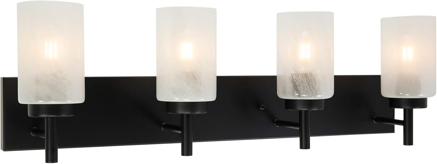 VINLUZ Bathroom Lighting 4-Light Black Vanity Light Fixtures Farmhouse Industrial Wall Light Mounted Lamp for Dining Rooms Living Room Kitchen