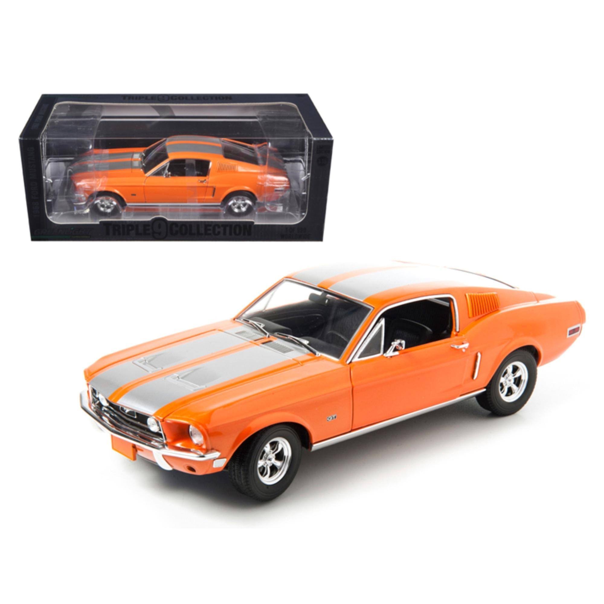 Greenlight 1968 Ford Mustang GT Fastback Orange with Silver Stripes Limited Edition 1 of 999 produced Worldwide 1/18 Diecast Mod