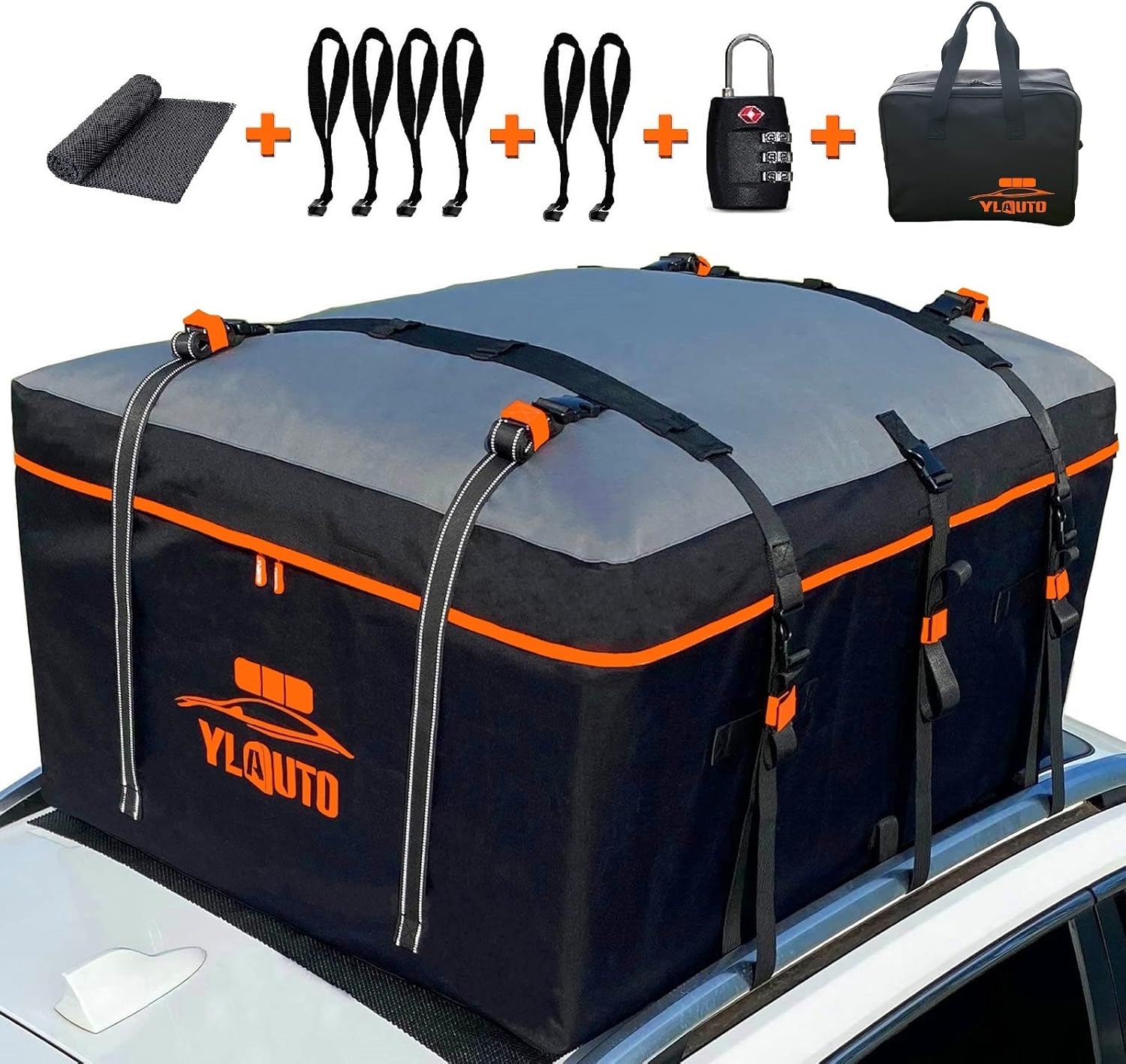 YLAUTO Rooftop Cargo Carrier,20 Cubic Feet Aerodynamic Design Rooftop Car Bag 100% Waterproof, Roof Rack Cargo Carrier with Anti-Slip Mat,Car Roof Bag Fits All Vehicle with/Without Rack