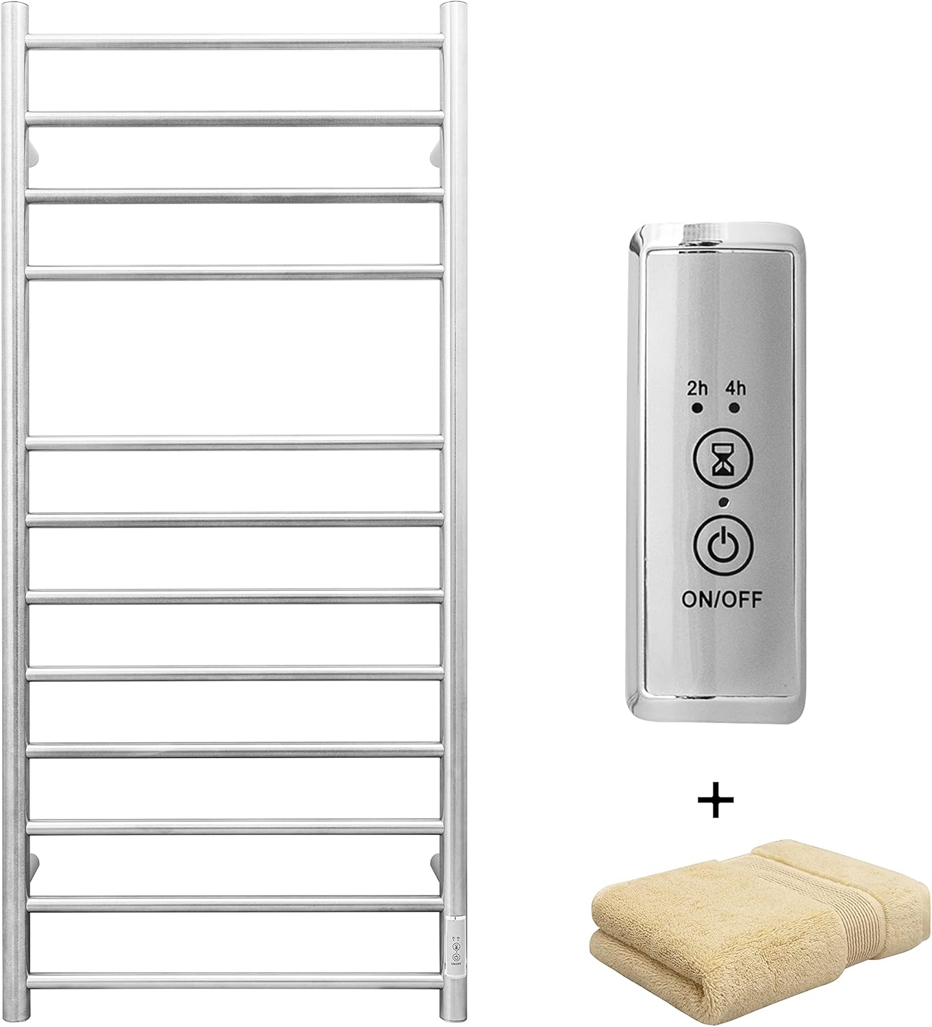 KEG Towel Warmer Wall Mounted with Built-in Timer 4 Bars Electric Stainless Steel Heated Towel Racks for Bathroom, Hot Plug-in Bath Towel Heater Brushed Nickel