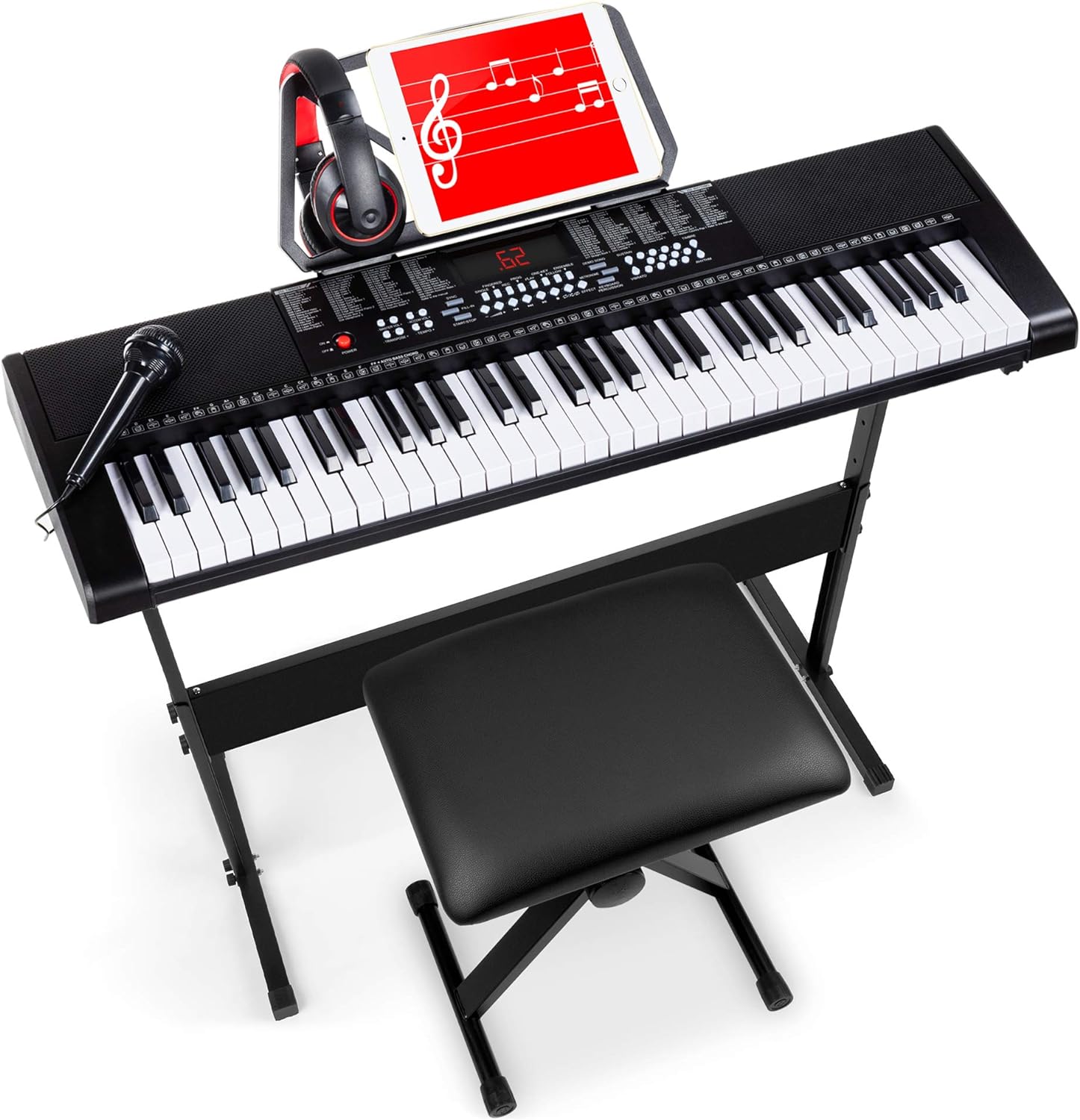 Best Choice Products 61-Key Beginners Electronic Keyboard Piano Set w/LED Screen, Recorder, 3 Teaching Modes, H-Stand, Stool, Headphones, Microphone