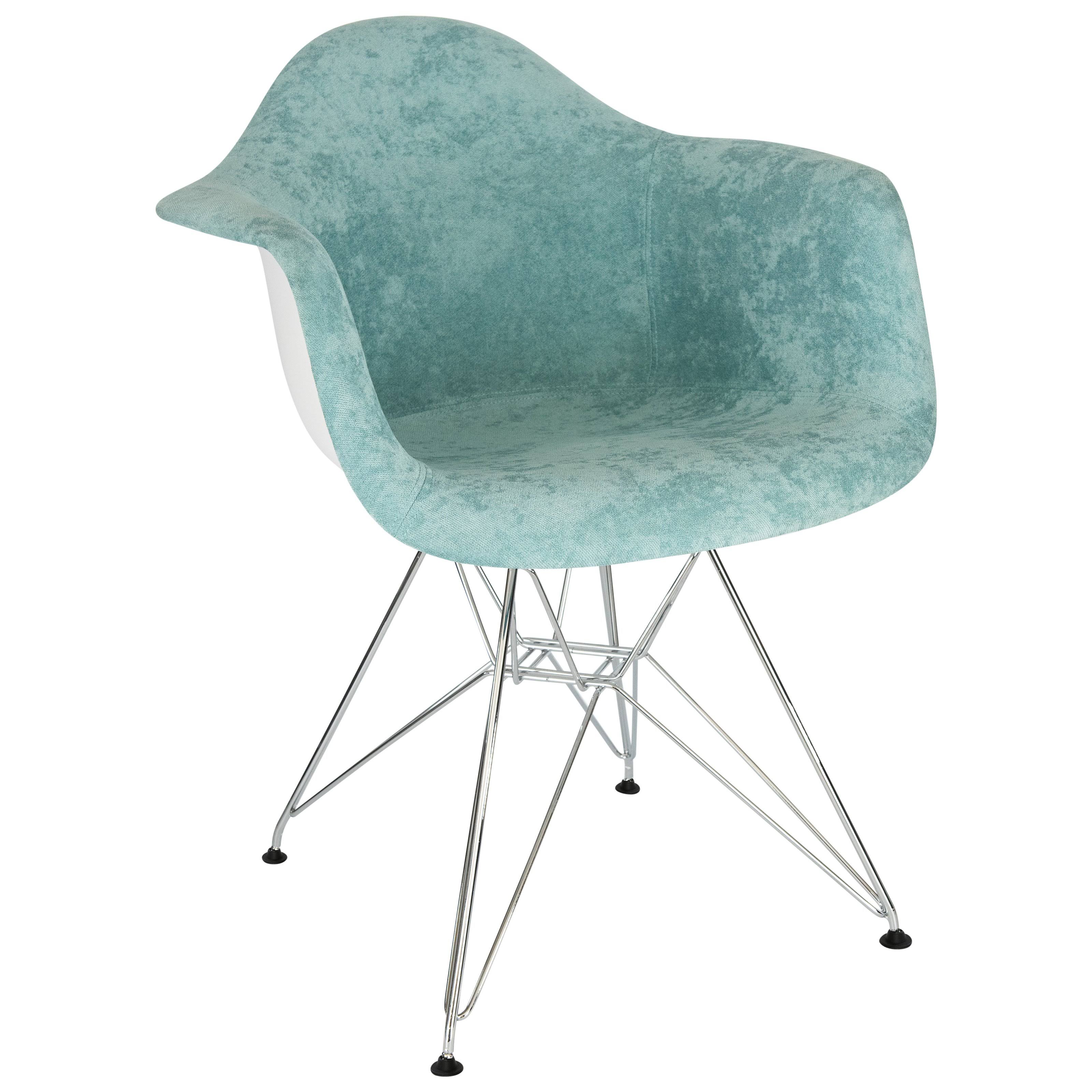 LeisureMod Willow Velvet Eiffel Metal Base Accent Chair Teal / Single