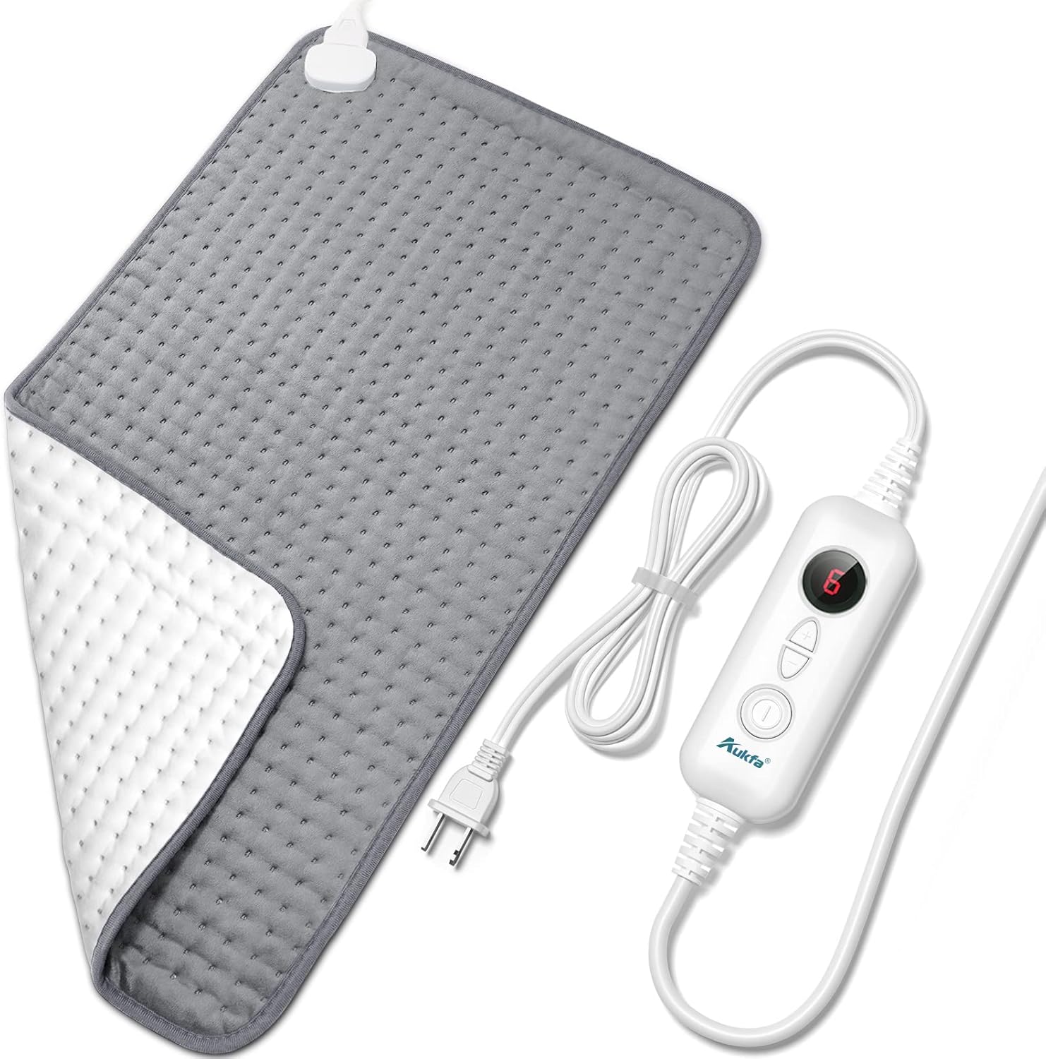 Aukfa Electric Heating Pad for Back Pain Relief, XXX-Large Heating Pads for Cramps, 6 Heat Settings, Auto Shut Off, Ultra Soft Heat Pad with Moist & Dry Heat Therapy Options, 17 x 33 Inch, Gray