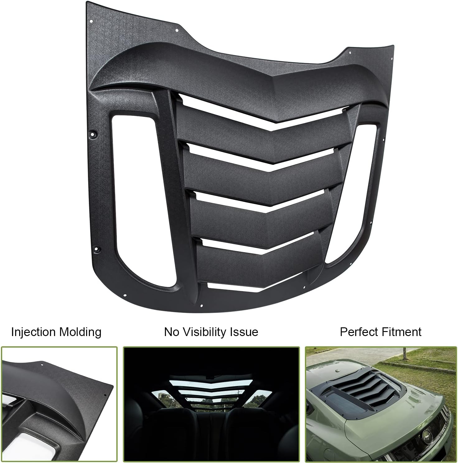 Rear and Side Window Louvers Cover Fit for Ford Mustang 2015-2020 Matte Black Window Visor Sun Shade Vent
