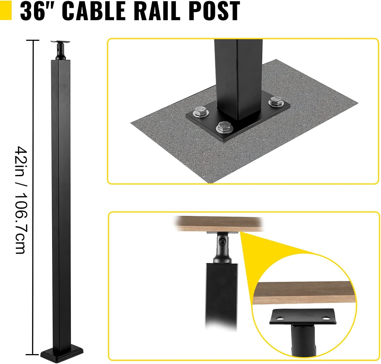 VEVOR Cable Rail Post Level Deck Stair Post 42 x 0.98 x 1.97