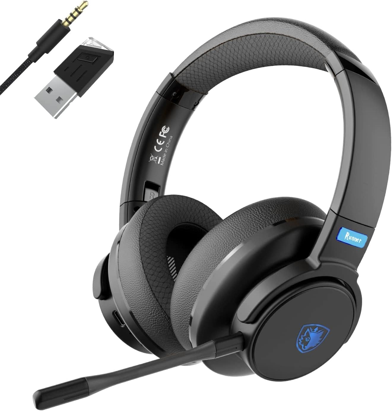 Letton Wireless Headsets with Microphone (AI Noise Cancelling), 40Hrs Bluetooth Headphones with Detachable 3.5mm Jack Wired for PC, Suitable for Remote Work