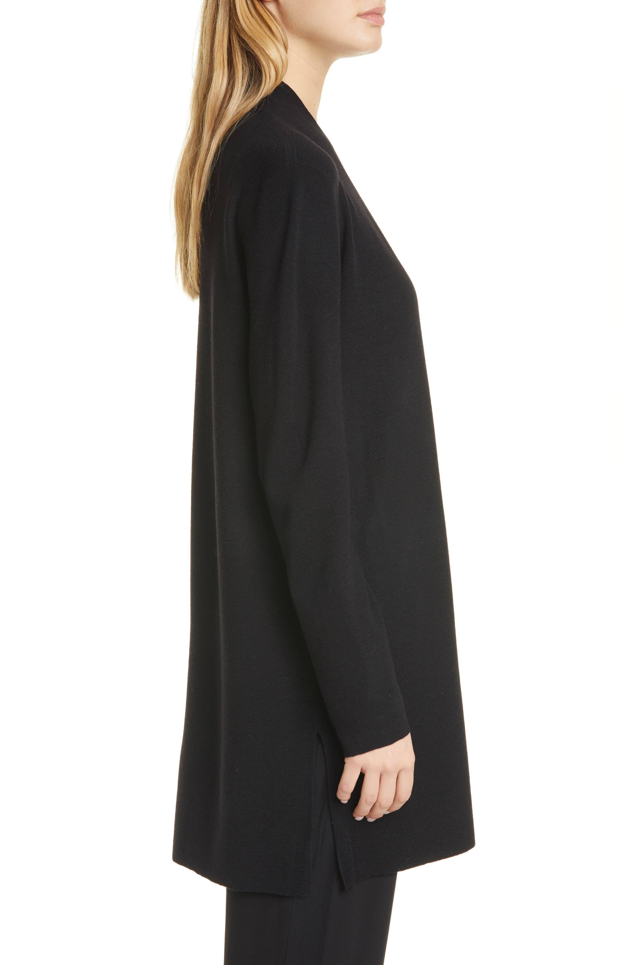 Eileen Fisher Merino Straight Long Cardigan - Black - Large
