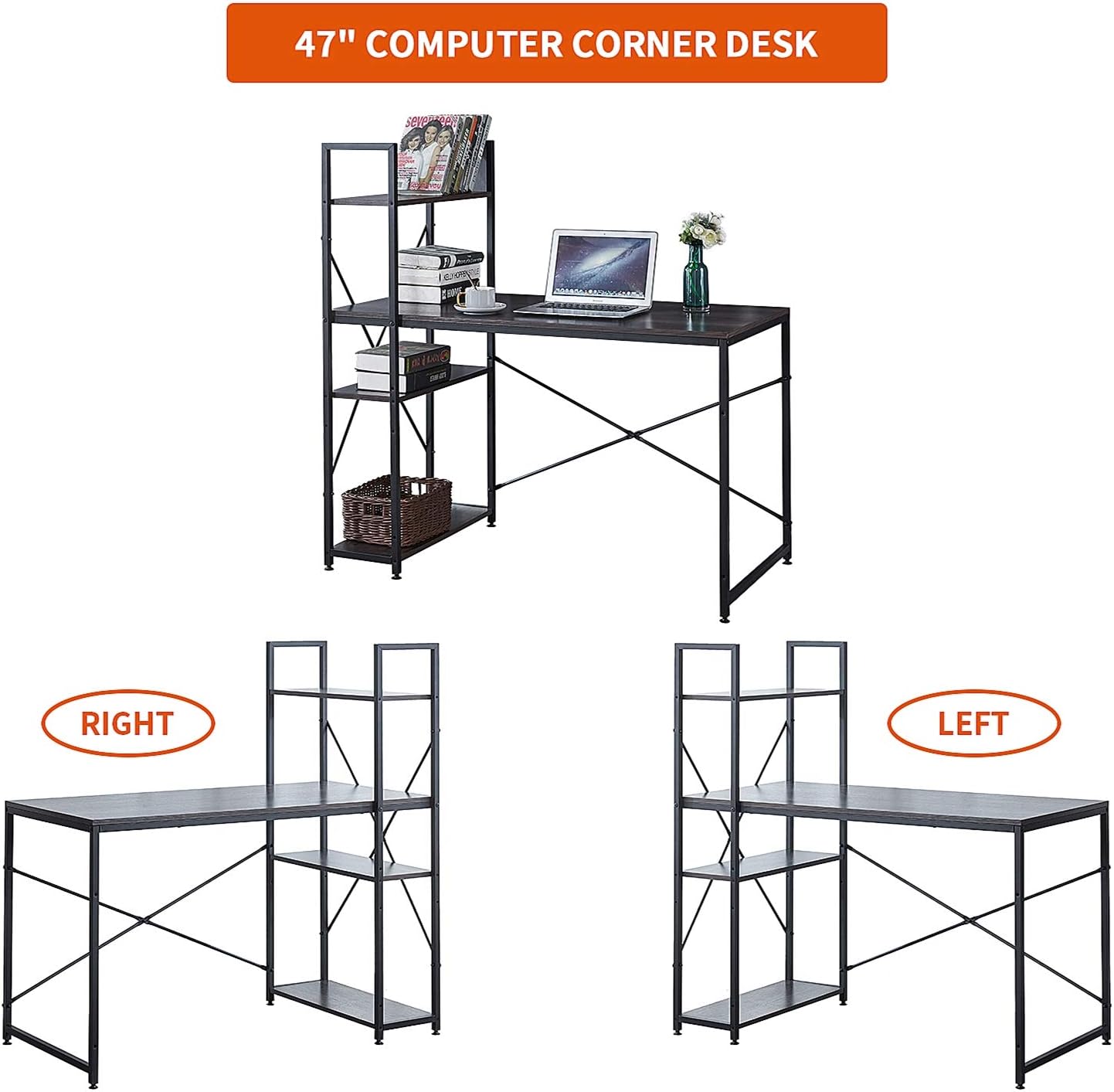 Computer Desk with Storage Shelves 47 Inch Home Office Desk Writing Tabl, Modern Simple Style, Corner Desk for Small Space Easy Assemble, Black&hellip;