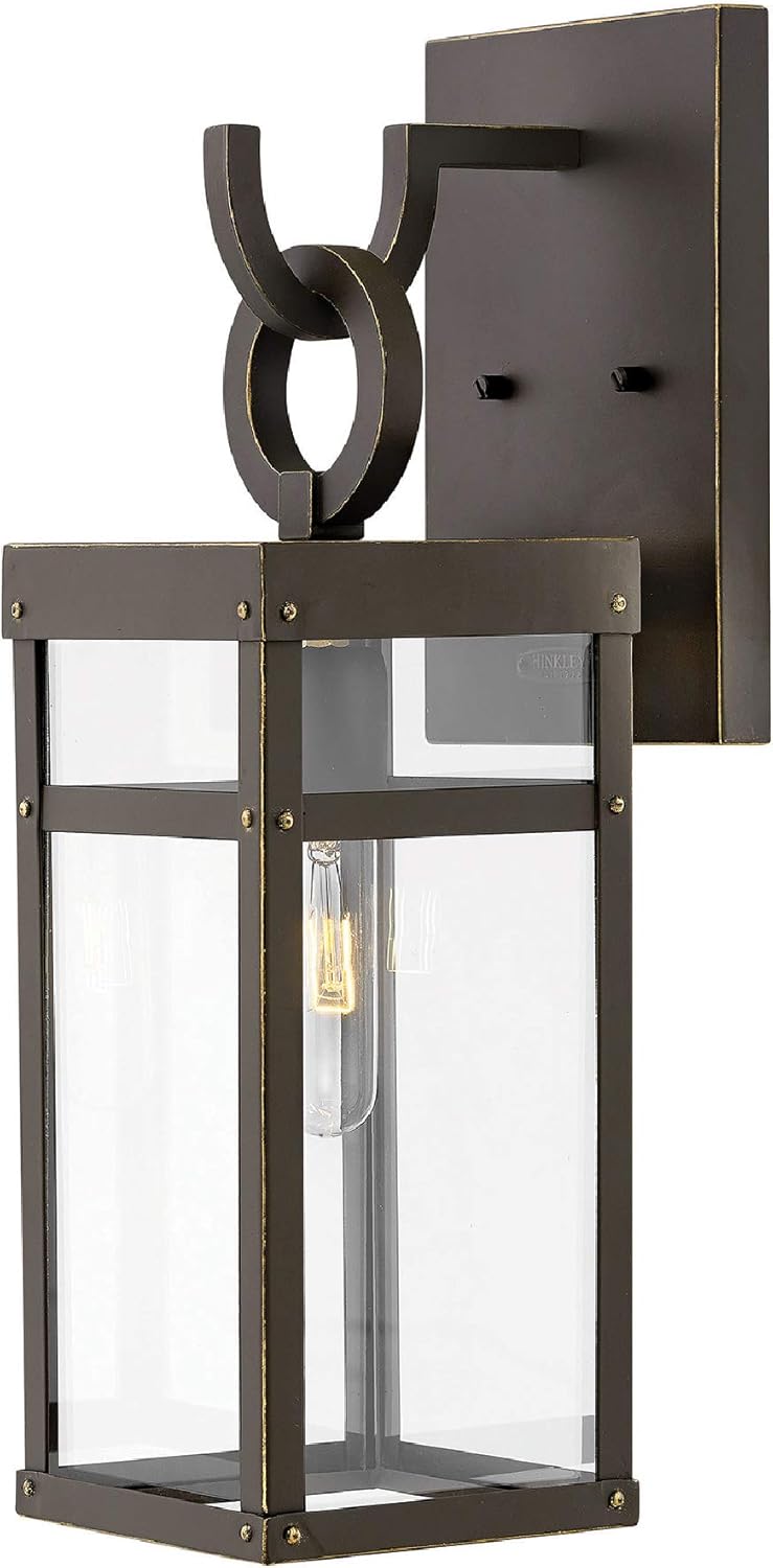 Hinkley Porter Collection Small Wall Mount Lantern, 120V &ndash; Add Security to Porches, Patios & Exterior Spaces with Ultra-Durable Outdoor Lighting, Aluminum Wall Light, 100w Bulb Included, Aged Zinc