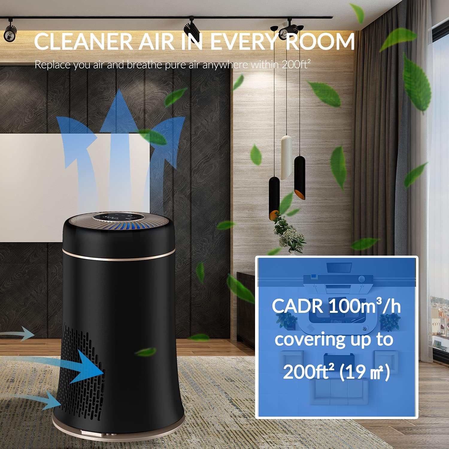 Roto HEPA Air Purifier for Home Bedroom, H13 True HEPA Filter with Filtration System Cleaner Odor Eliminators, Remove 99.97% Dust Smoke Mold Pollen, 4 Fan Speed with Quiet Auto Mode, Black Pack of 2