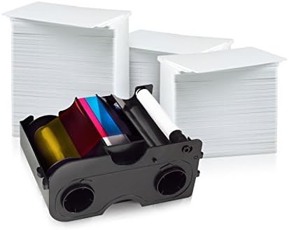 AlphaCard Fargo 250 Print YMCKO Ribbon w/Cleaning Roller (45100) and 300 Premium Blank PVC Cards Bundle