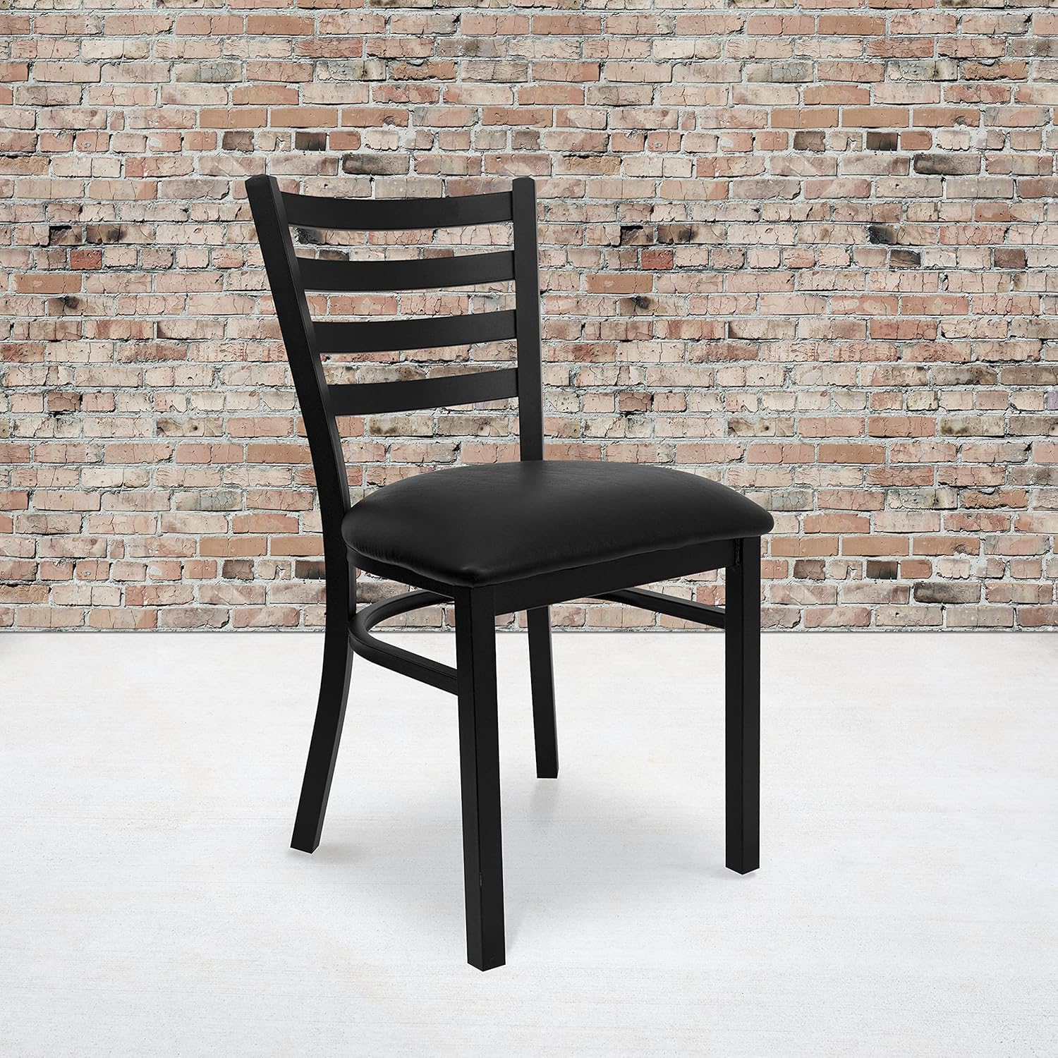 Flash Furniture HERCULES Series Black Ladder Back Metal Restaurant Chair - Walnut Wood Seat