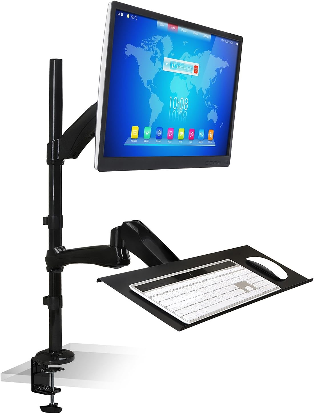 Mount-It! MI-7921 Sit-Stand Desk Mount Workstation, Height Adjustable Standing Desk, Ergonomic, Monitor, Laptop, and Keyboard Mount, 22, 23, 24, 27 Inch Monitors, Gas Spring Arm, C Clamp Base, Black