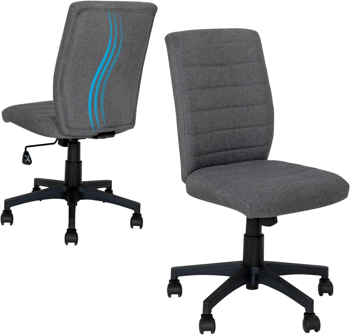 ORISTUS Armless Office Chair with Wheels Ergonomic Home Computer Desk Chair Mid Back Modern Swivel Adjustable Height Task Chair Linen Fabric (Dark Gray)